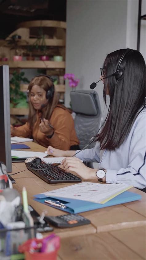 female call center agent talking   customer  stock video