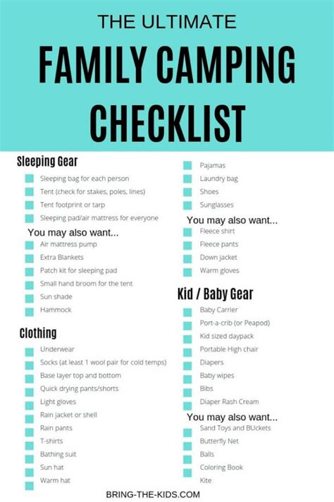 ultimate family camping checklist  printable bring  kids
