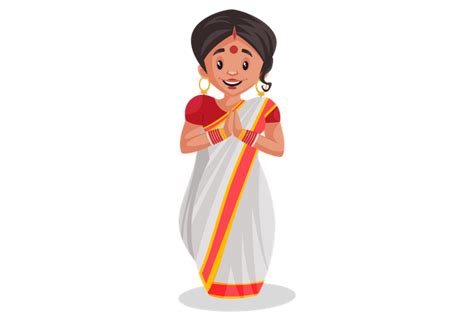 Best Premium Indian Woman Standing In Welcoming Pose Illustration