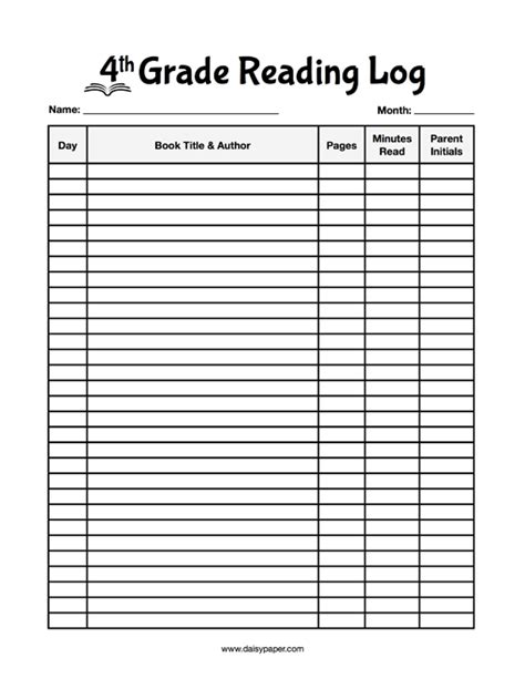 grade reading log daisy paper