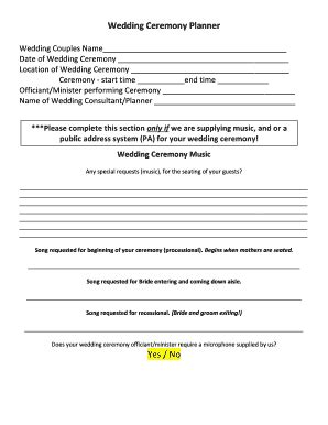 fillable  wedding ceremony planner fax email print pdffiller