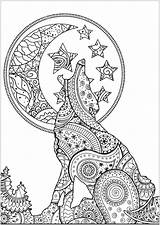 Wolf Zentangle Wolves Coloring Adult Pages Shapes Animals Patterns Adults Silhouette Moonlight Paisley Mixing Pretty Pdf Coloringbay Print sketch template
