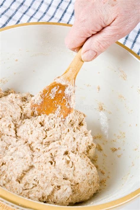 mixing dough stock image image  wooden cake hobby