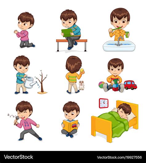 boy  daily routine actions set royalty  vector image