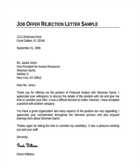job refusal letter examples word apple pages google docs