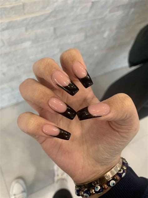 black french tip nails   french tip acrylic nails edgy nails