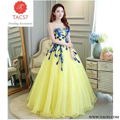 yellow blue lace back beaded formal gown soft 2 buy