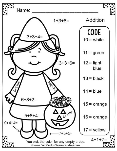 color  number halloween math worksheets warehouse  ideas