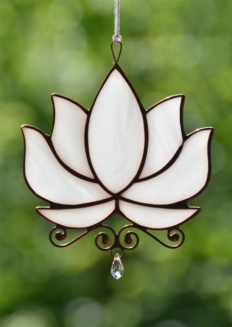 stained glass lotus flower crystal suncatcher hanging window etsy