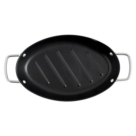 orange grillpan ovaal barbecue anti aanbak met handvaten metaal zwart blokker