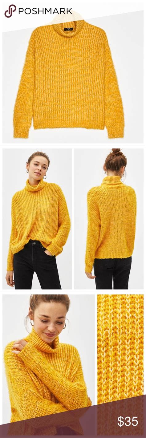 nwt bershka yellow turtleneck sweater size  turtle neck bershka sweater sweaters