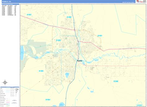 Pueblo Colorado Zip Code Wall Map Basic Style By Marketmaps Mapsales