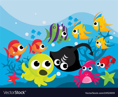 colorful cartoon sea creatures royalty  vector image