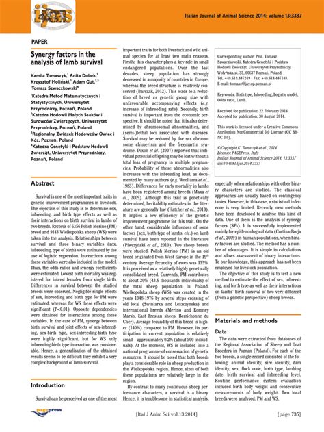 pdf synergy factors in the analysis of lamb survival