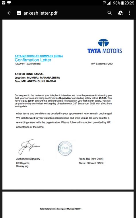 Tata Motors — Fake Interview Letter
