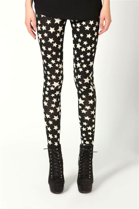casey star print brushed knit leggings with images