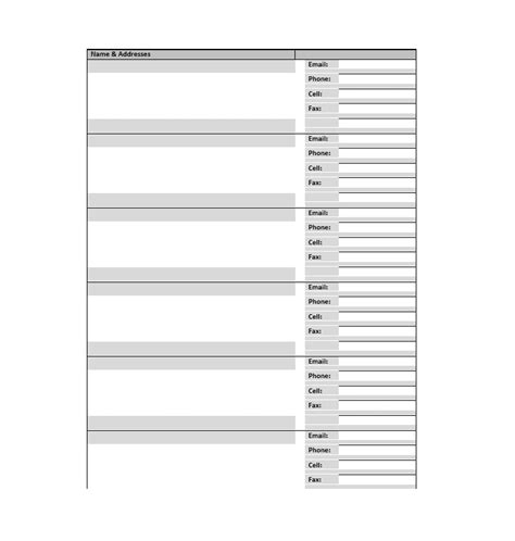 editable printable address book template