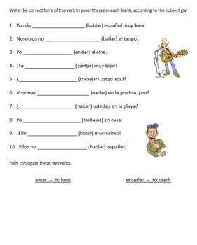spanish regular verbs worksheets spanish conjugation practice verb