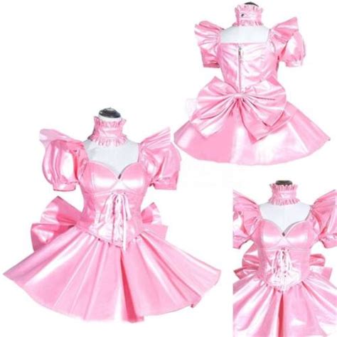 sissy girl maid pink satin dress crossdress cos cosplay costume tailor