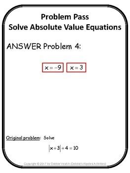 solve absolute  equations problem pass activity tpt
