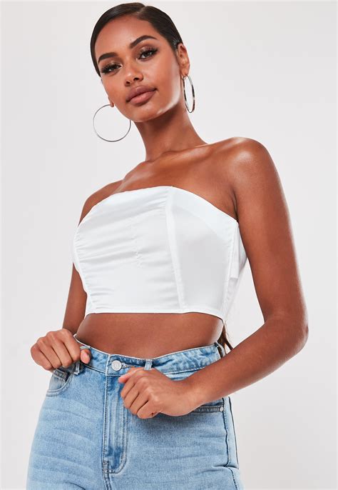 white satin bandeau corset top missguided