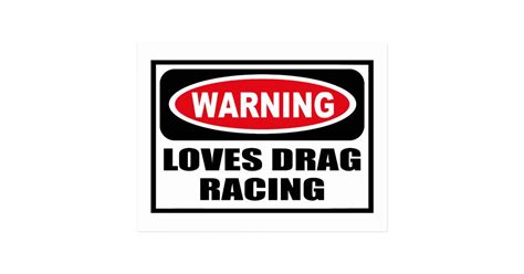 warning loves drag racing postcard