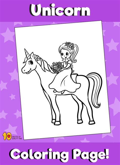 coloring page girl riding  unicorn  minutes  quality time