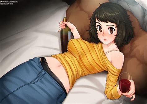 rule 34 akira kurusu alcohol animated belly button blush