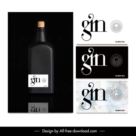 gin alcohol label template elegant flat texts design vectors graphic