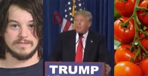 protester throws tomatoes  donald trump  campaign rally speech thug life