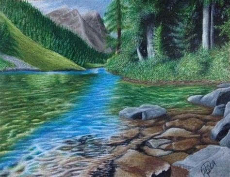 river colored pencil drawing bestpencildrawing