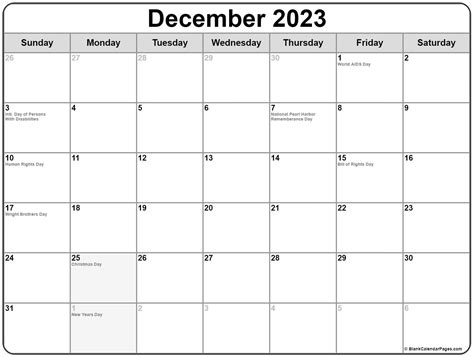 december   holidays calendar