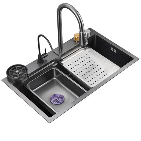 buy   black nano kitchen sink  stainless steel waterfall