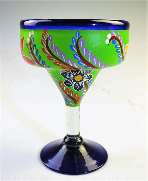 Mexican Margarita Glass 15oz Hand Painted Pop Designs Green