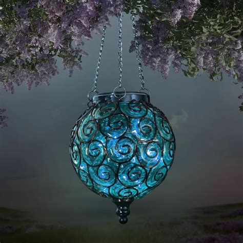 Exhart Round Solar Glass Hanging Decorative Lantern