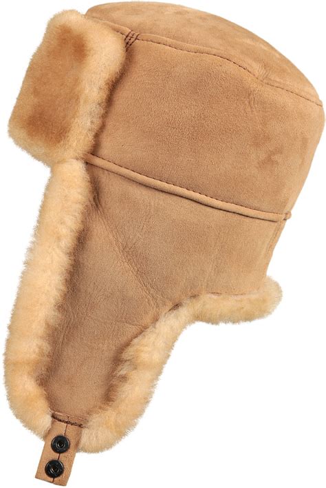 Shearling Sheepskin Russian Ushanka Winter Fur Hat Tan Zavelio