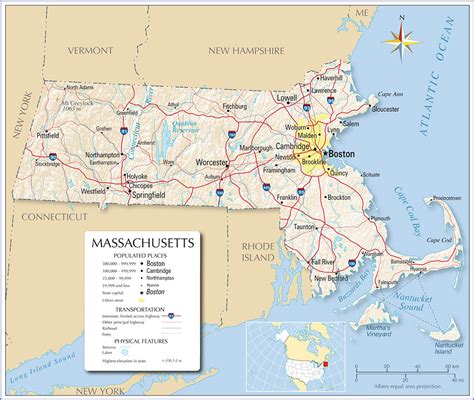 Labeled Map Of Massachusetts[e] With Capital And Cities