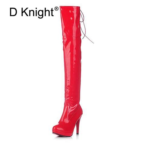 sexy patent leather thin heels women over the knee boots ladies