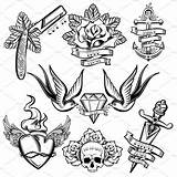 Tattoo Tattoos School Old Flash Sleeve Small Dagger Choose Board Drawings Monochrome Elements Set Designs Graphicriver Hand sketch template