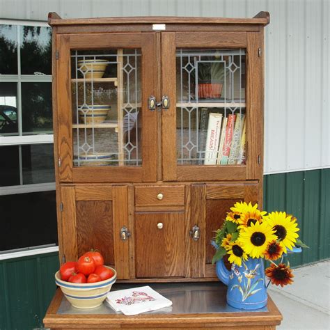 Small Hoosier Style Kitchen Cabinet With Etched Glass In The Doors