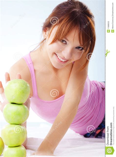 Cute Teenage Girl With Apples Stock Image Image Of