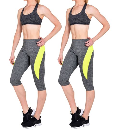 Women S Activewear 2 Pack Yoga Spandex Leggings Gray Yellow Ebay