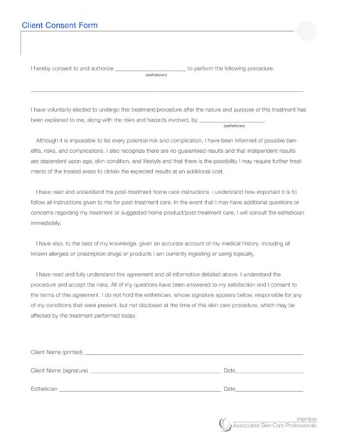 skin care professionals client consent form fill  sign