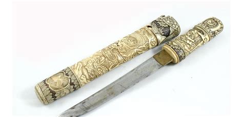 japanese meiji period ivory cased seppuku dagger  case  signed   bottom