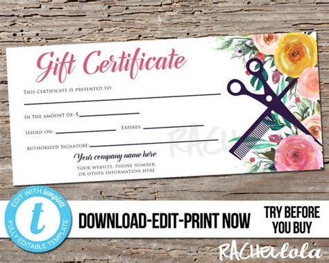 Editable Custom Floral Hair Salon T Certificate