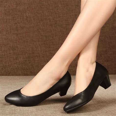 soft outsole formal shoes women female leather genuine leather thick heel work shoes female