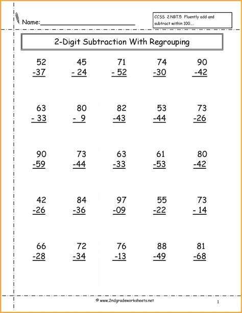 digit subtraction  regrouping sheet    subtraction