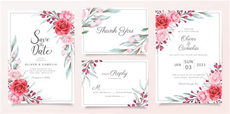 floral wedding invitation card template set  vector art  vecteezy