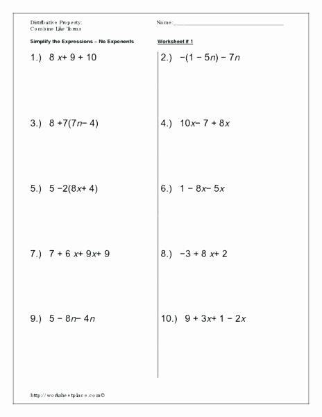 distributive property worksheets  grade  solving algebraic