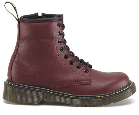 dr martens youth delaney cherry red softy  leather boots famous rock shop